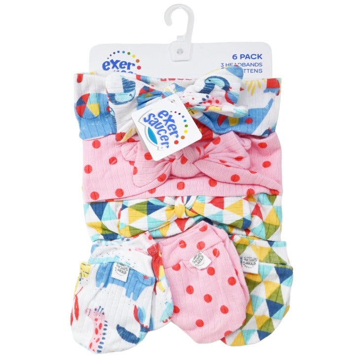 6pc Pnk Multi Headbands Mittens Set C/P 24 Exersaucer