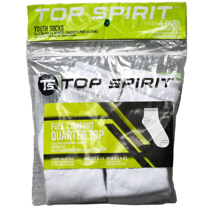 5pk SMALL WHITE FULL CUSHIONED QUARTER SOCKS C/P 30