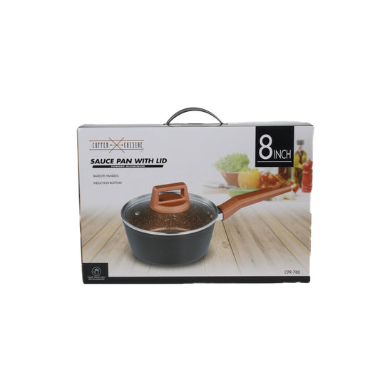 8" BLACK SAUCEPAN WITH LID & BAKELITE HANDLES C/P 4