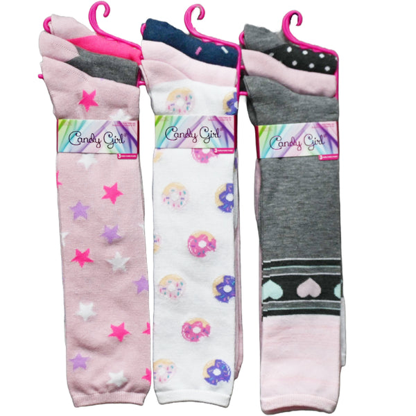 3pk CANDY GIRL FASHION KNEE HIGH SOCKS C/P 60