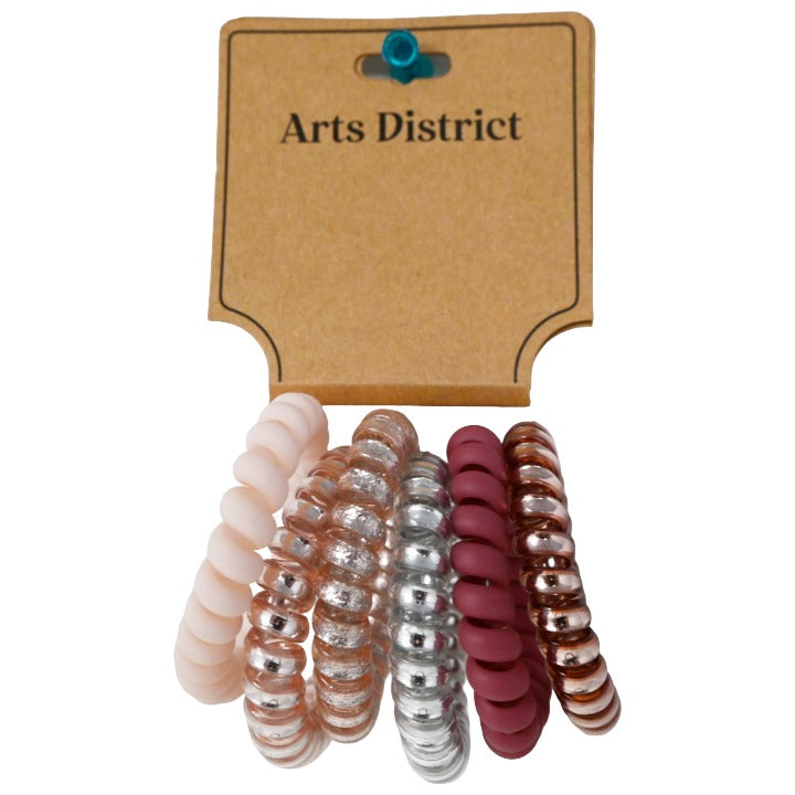 5pk Spiral Coil Hair Ties Pink C/P 400