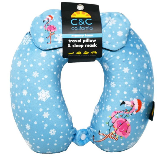 C&C CHRISTMAS FLAMINGO TRAVEL PILLOW & MASK SET C/P 24
