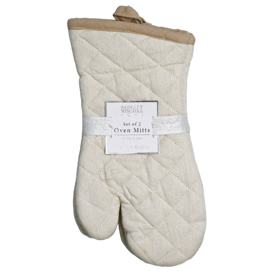2PC Quilted Mittens - Cream With Beige Accent Border & Loop Badgley Mischka C/P 24
