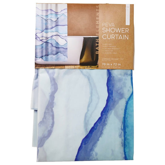 70X72" WHT/BLUE PRINT WATERCOLOR PEVA SHOWER CURTAIN BATH ELEMENTS C/P 24