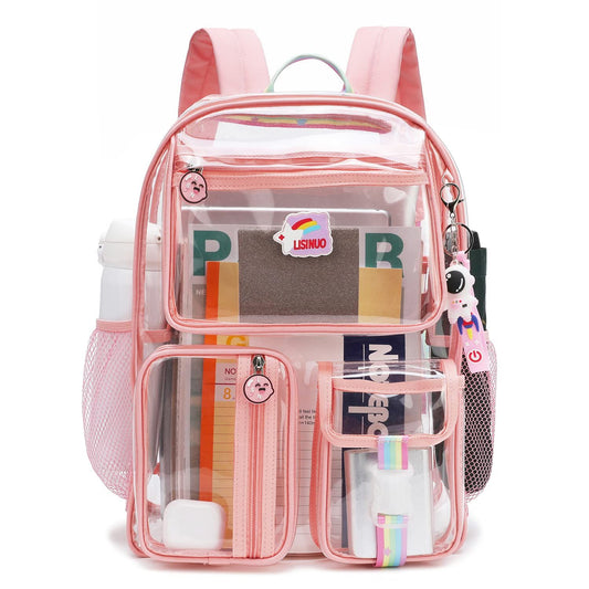 15.5" *OUTSIDE USA* CLEAR/PINK BACKPACK C/P 24