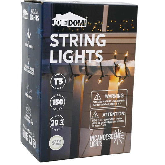 150ct INCANDESCENT WHITE STRING LIGHTS W/GREEN WIRE C/P 16