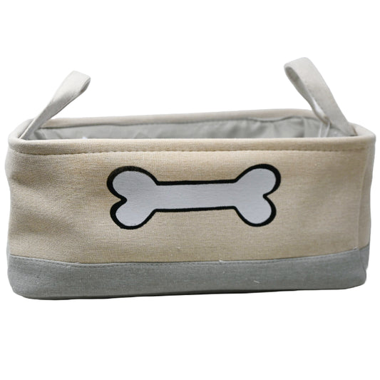 16x12x7 Khaki Two-Tone Pet Storage Bin wWhite Bone Embroidery C/P 12