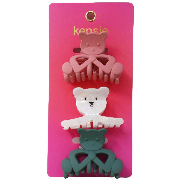 3pc Teddy Bear Claw Hair Clips Set C/P 36 Inner Bag 36 Kensie