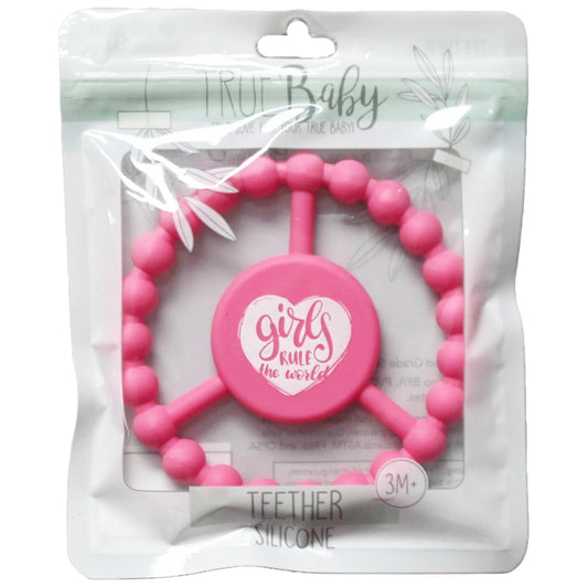 1pc Silicone Peace Teether - Rose Pink "Girls Rule" C/P 100