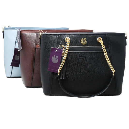 GLORIA VANDERBILT SATCHEL HANDBAG W/TOP ZIPPER 3-ASST BLK-BLUE-BROWN C/P 12