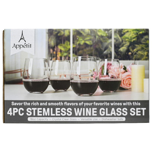 4pc Stemless Wine Glasses C/P 8 Appetit