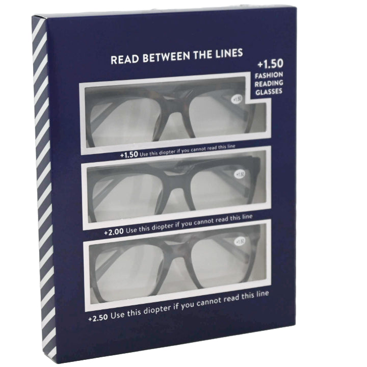 3pk fashion reading glasses (+1.5 prescription/diopters) C/P 60