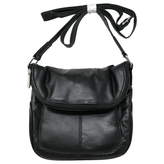 *NO CA* BLACK GENUINE LEATHER 2X EXPANDABLE BOHO BAG (NO UPC) C/P 16