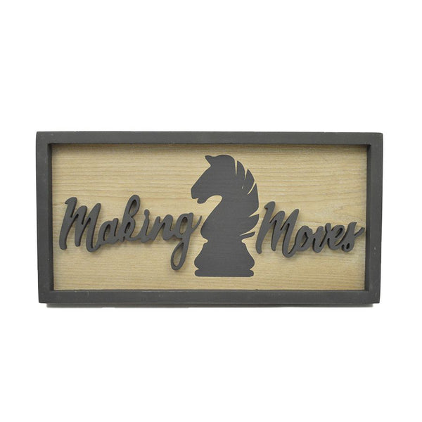 24"x10"MAKING MOVES-BLACK APPLIQUE PRINT FRAMED MDF WALL SIGN C/P 4