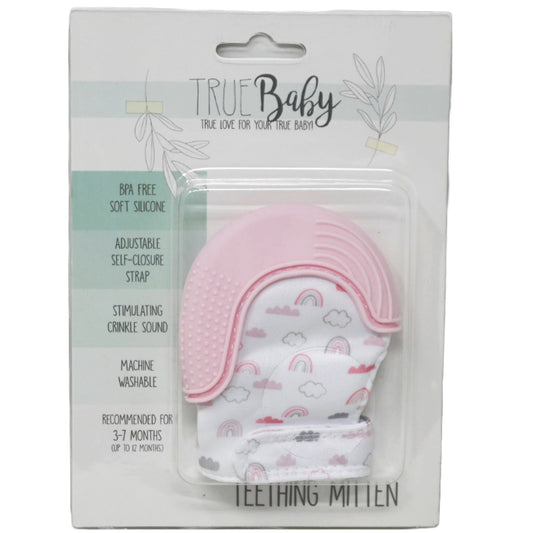 1pc Polyester Mitten wSilicone Teether -Rainbow Print & Pink C/P 96