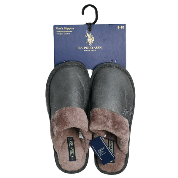 U.S. POLO ASSN. GRAY MEN SLIPPERS W/BROWN FUR C/P 24