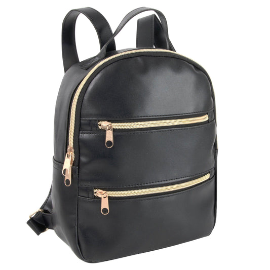 BLACK MULTI POCKET VEGAN LEATHER MINI BACKPACK C/P 24