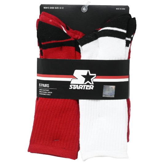 6pk Mens R/B/W Asst Athl Stadium Crew Socks C/P 24 STARTER