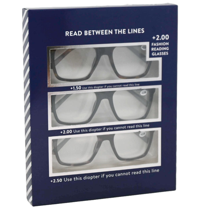 3pk fashion reading glasses (+2.0 prescription/diopters) C/P 60