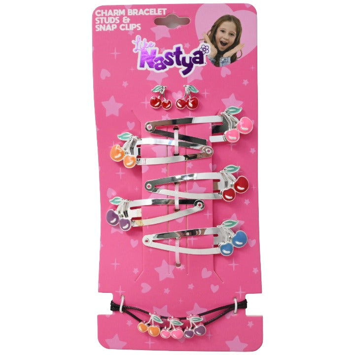 7pc Cherry Bracelet Earring Hair Clip Set C/P 432 Inner Bag 36 Nastya