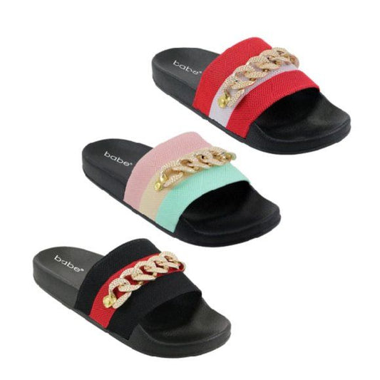 *OUTSIDE OF CA* WOMEN STRIPE CHAIN SLIDE SANDAL 3-ASST COLORS/5-ASST SIZE C/P 30