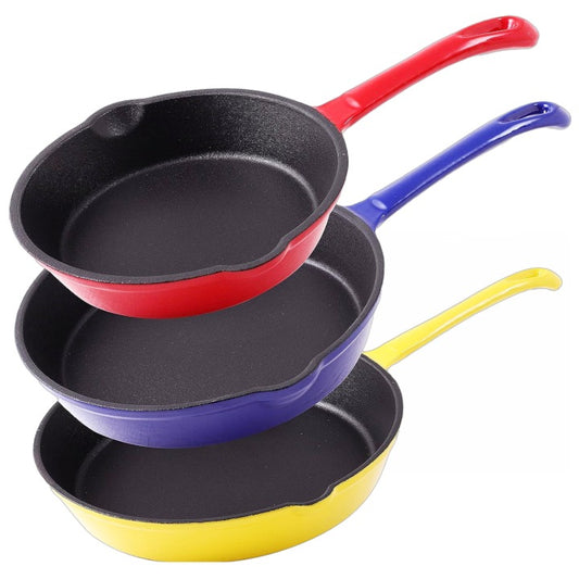3pc 7"-8.5"-10" KLEE ENAMELED CAST IRON SKILLET SET C/P 4