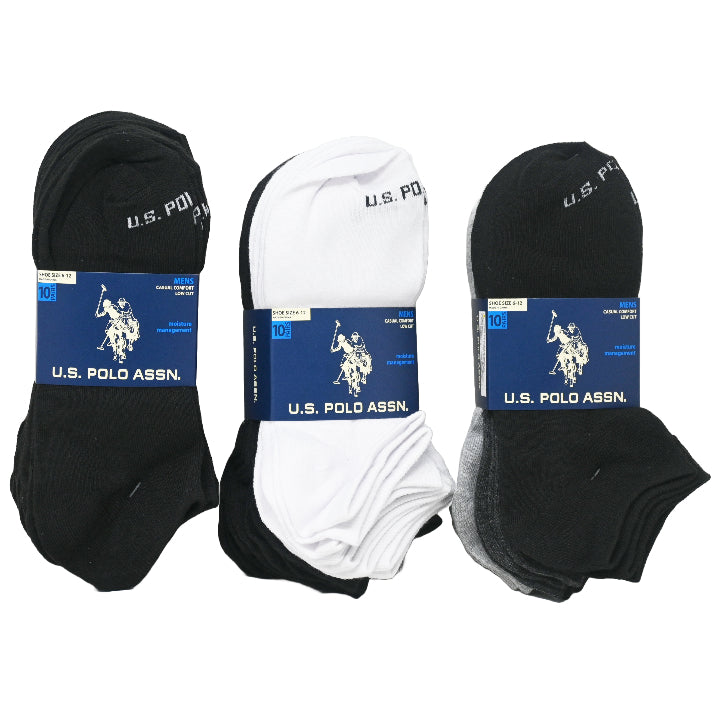 10pk MEN'S BLACK LOW CUT SOCKS SIZE 6-12 4 ASST STYLES C/P 48