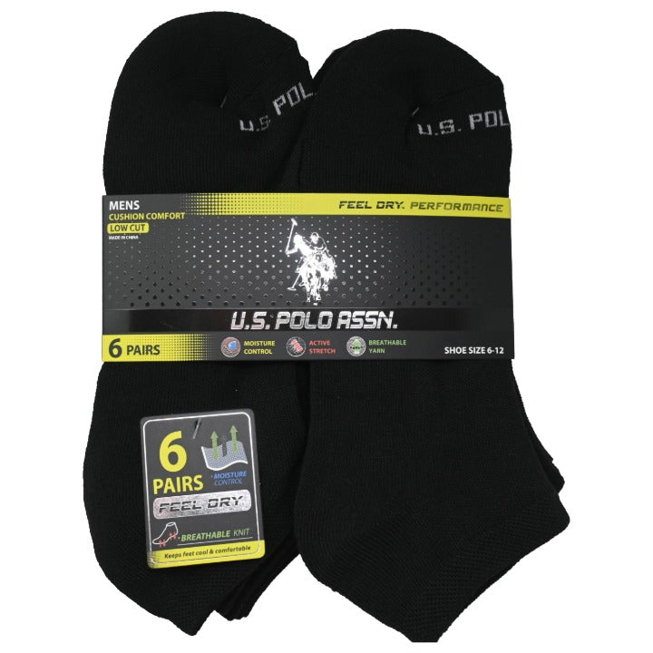 6pk MEN'S BLACK L/C CUSHION SOCKS SIZE 6-12 U.S. POLO ASSN. C/P 48
