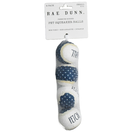4pk 2" NAVY POLKA DOT SQUEAKER TENNIS BALL PET TOY RAE DUNN C/P 48