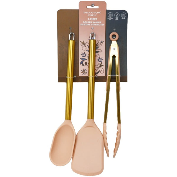 3pc Apr Gld Turner Tong Spoon Set C/P 12 Phantom Chef