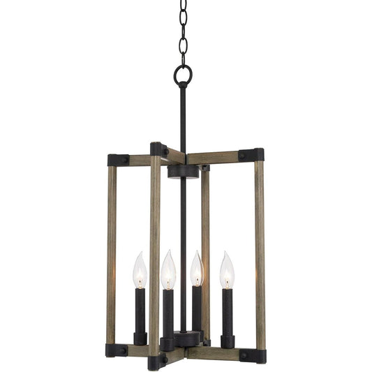Wingate 26" 4-Light Modern Farmhouse Rectangular Pendant Chandelier + Free Swinging Arms, Smoked Birch Wood Style + Textured Black Finish C/P 1