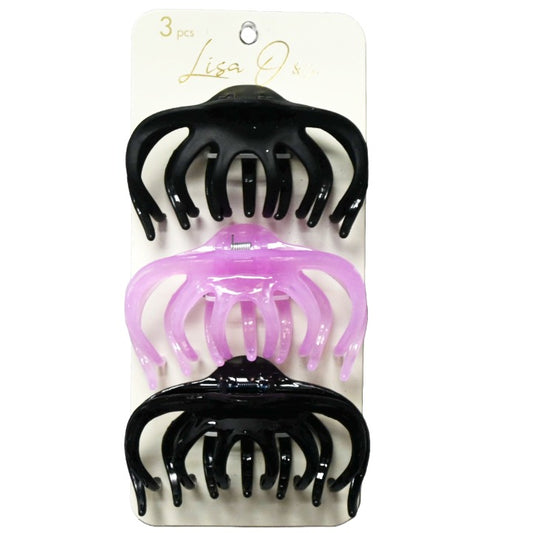 3PC ASST WIDE JUMBO JAW HAIR CLIPS C/P 72 LISA O and CO