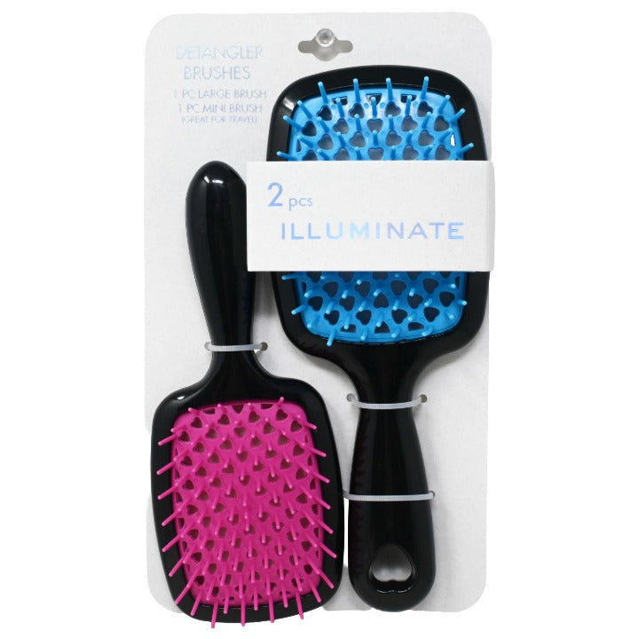 Illuminate 2pk Large & Small Paddle Hair Brushes (1 Large Square Paddle  & 1 Small Square Paddle, Heart Pattern) Peg Card C/P 72