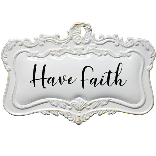 18"x12" HAVE FAITH Print Scallpd Enamel Metal Wall Decor C/P 8