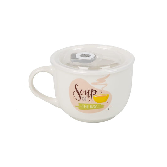 16oz "SOUP OF THE DAY" CERAMIC SOUP MUG W/VENTED LID AND DAY DOT C/P 36
