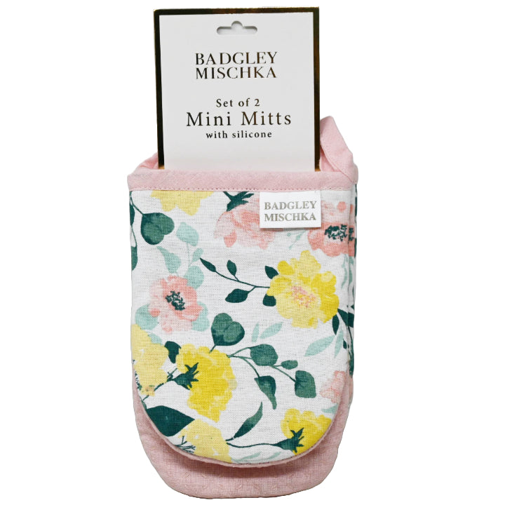 2pc Pink Floral Silicone Grip Mini Mitt C/P 24