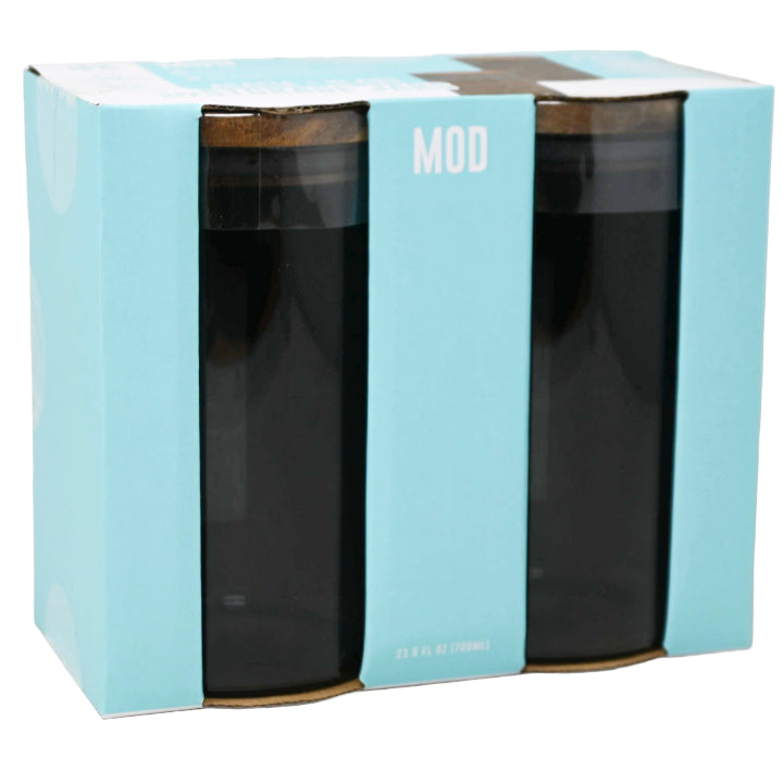 2pk 700ml GRAY GLASS STORAGE JARS W/ACACIA LID C/P 12