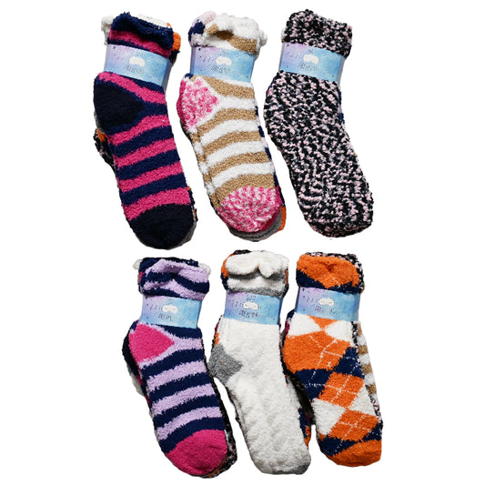 5pk LADIES COZY STRIPED CREW SOCKS 9-11 SIZE C/P 60