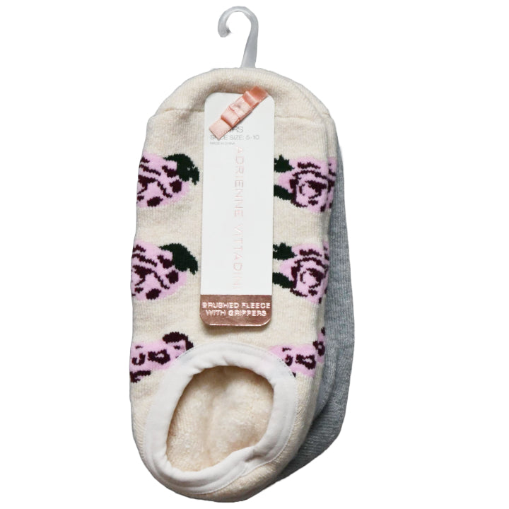 2pk LADIES FLORAL/SOLID BOOTIE SLIPPER SOCKS ADRIENNE VITTADINI C/P 60