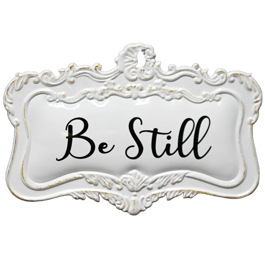 18"x12" BE STILL Print Scallpd Enamel Metal Wall Decor C/P 8