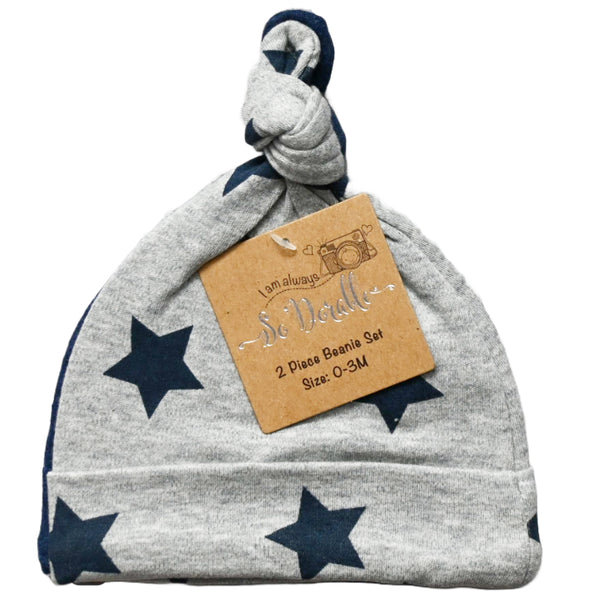 Sodorable 2 PC KNOT HATS - SOLID BLUE AND GRAY WITH STARS - 0-3 M C/P 36