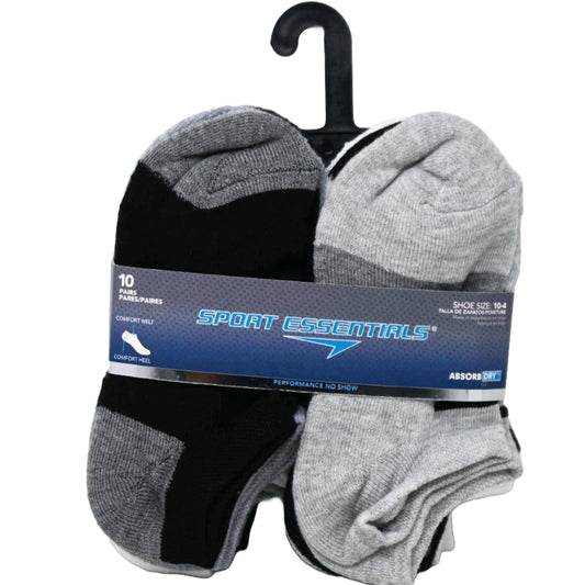 10pk KIDS SPORT ESSENTIALS DBL LOGO HC NS SOCKS SIZE 6-8 C/P 60