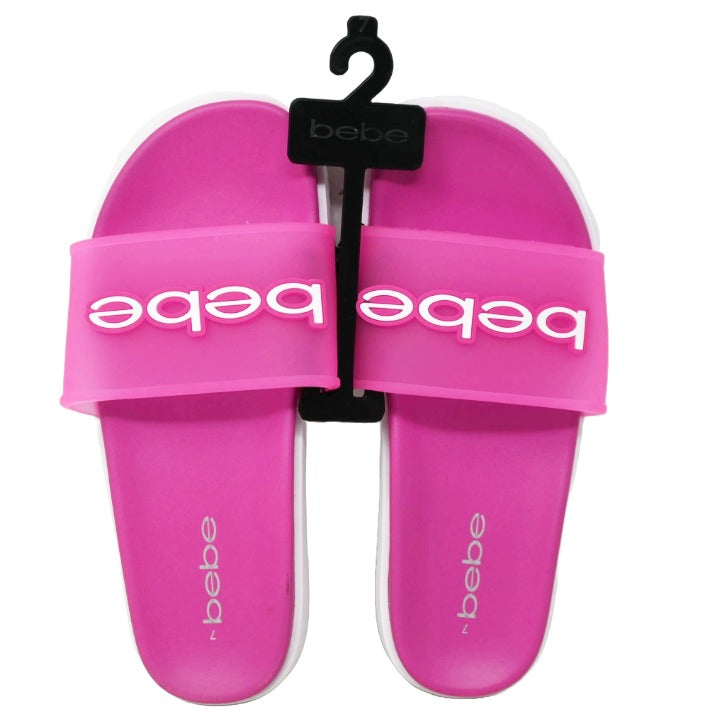 WOMEN FUCHSIA SANDAL wTRANSLUCENT UPPER & RUBBER LOGO PATCH BEBE 6-ASST C/P 12