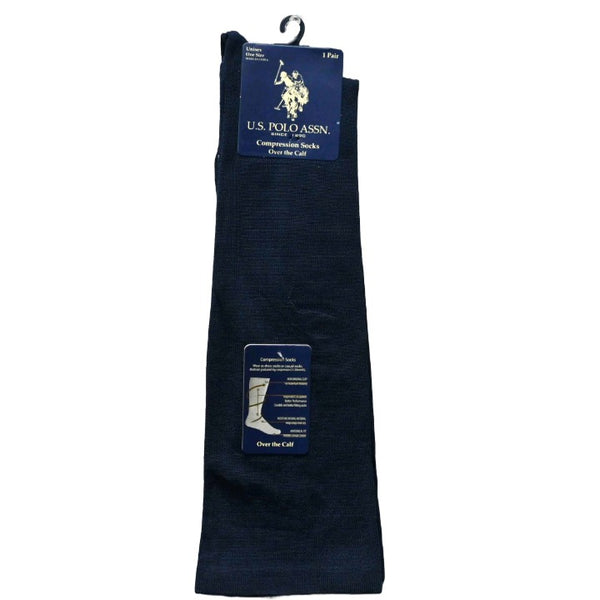 MENS 1PK COMPRESSION OVER THE CALF SOCKS SIZE 6-12 BLUE C/P 48 US POLO ASSN