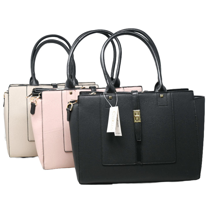 CEE KLEIN SATCHEL HANDBAG W/TOP ZIPPER 3-ASST BLK-TAUPE-BLUSH C/P 12