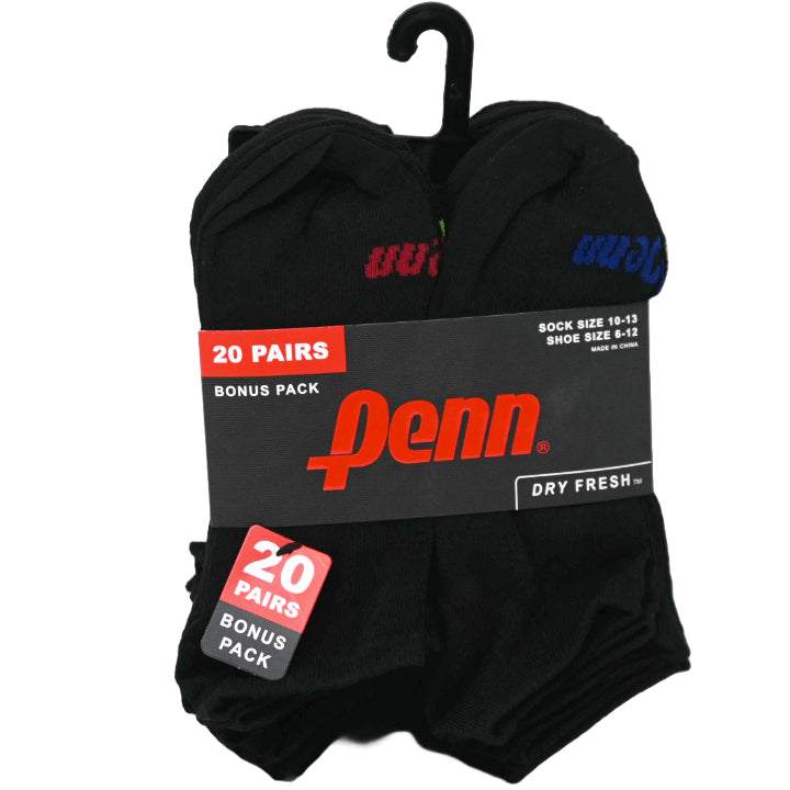 20pk MENS PENN BLACK NS SOCKS SIZE 10-13 C/P 30
