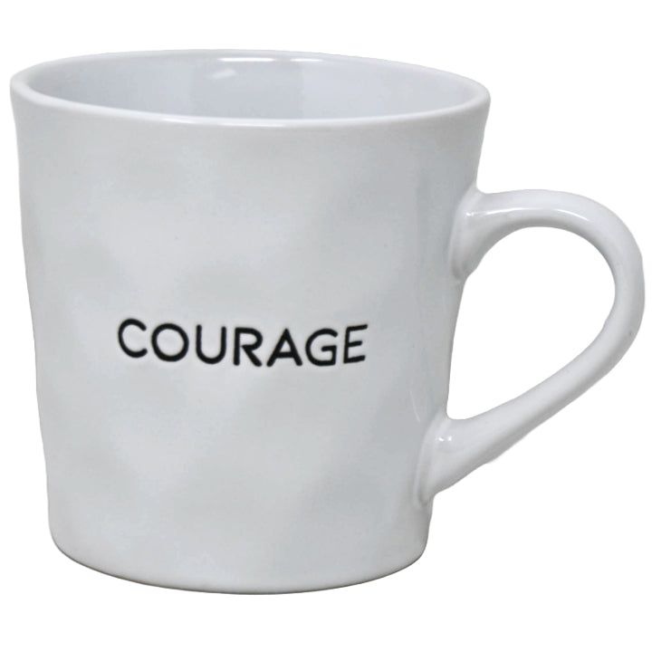 16oz White Mug with Embossed Pattern and Debossed "Courage" C/P 24