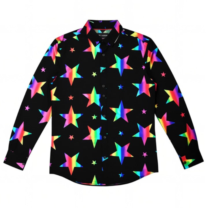 Blk Multi LS Stars Shirt C/P 60 Drill Clothing Co.