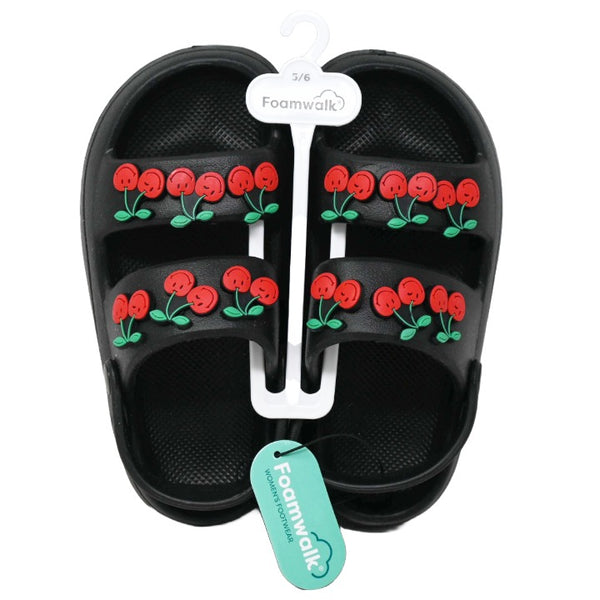 WOMEN BLACK EVA DBL STRAP SANDAL wNOVELTY CHARMS FOAMWALK 4-ASST SIZE C/P 12