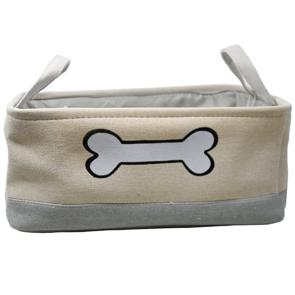 16x12x7 Khaki Two-Tone Pet Storage Bin wWhite Bone Embroidery C/P 12